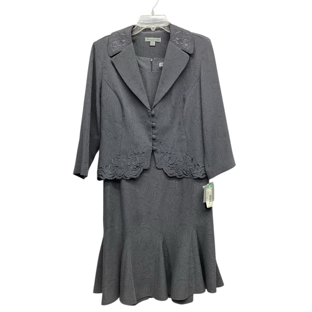 Danny & Nicole NWT 2 pc. Formal Dress & Jacket Gray Damask Misses size 8